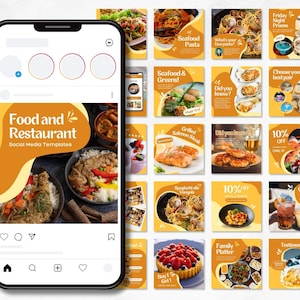 Instagram Template, Canva Template, Post Template, Social Media, Food, Restaurant, Marketing, Social Media Templates, Editable Template
