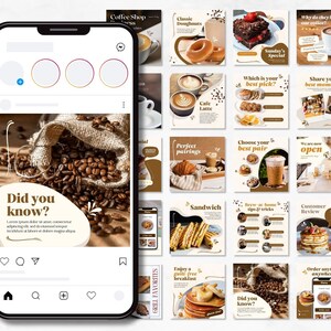 Coffee Shop Template, Instagram Template, Canva Template, Cafe Instagram Templates, Food, Restaurant, Social Media Templates, Post Template