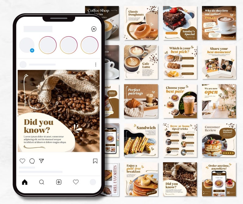 Coffee Shop Template, Instagram Template, Canva Template, Cafe Instagram Templates, Food, Restaurant, Social Media Templates, Post Template