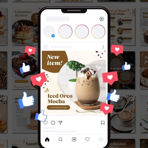 Coffee Shop Template, Instagram Template, Canva Template, Cafe Instagram Templates, Food, Restaurant, Post Template, Social Media Templates