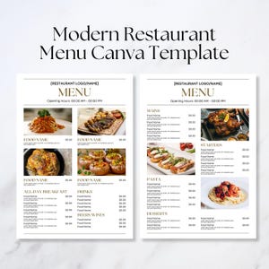 Plantilla de menú de restaurante moderno, menú de comida, menú de bar, menú tamaño A4, plantilla de Canva, menú imprimible, menú editable, lista de precios, menú de cafetería