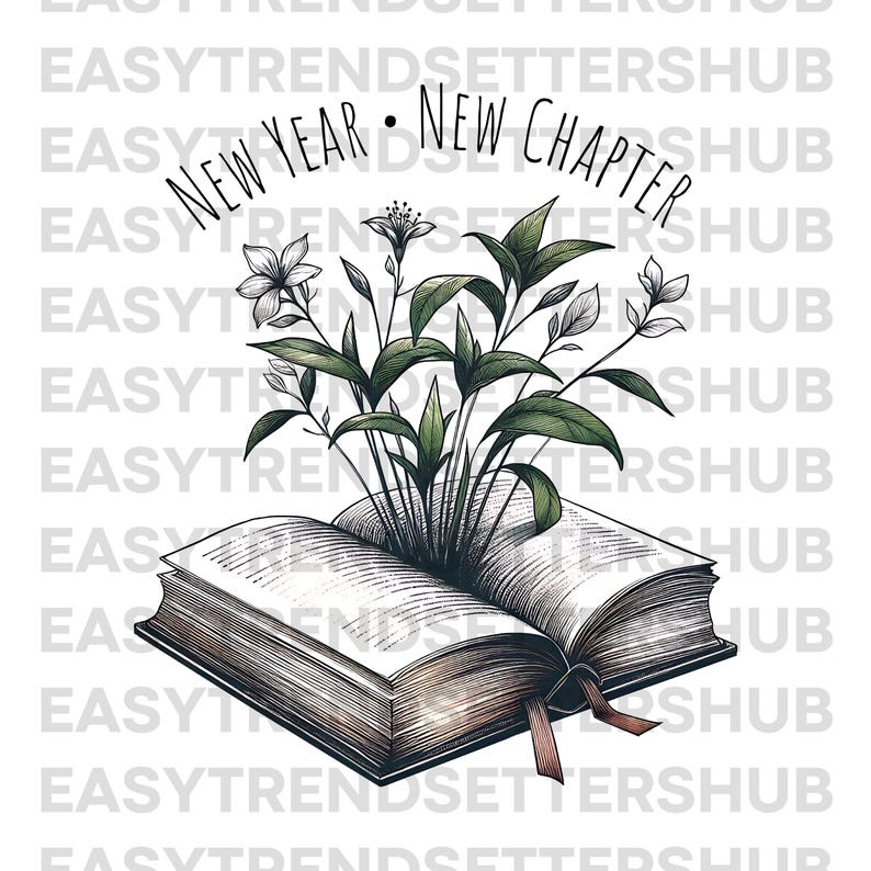 12 New Chapters 365 New Chances PNG, New Year New Chapter Png Svg, Floral Book Png Svg, Retro New Year 2026, New Year 2026 Sublimation