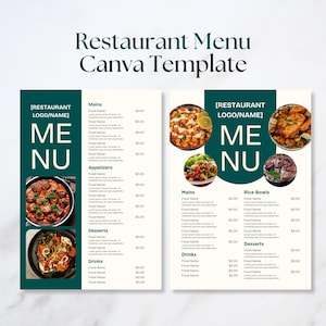 Plantilla de menú de restaurante, menú de comida, menú de bar, menú editable, menú simple, plantilla de Canva, menú tamaño A4, menú de cafetería, lista de precios, menú moderno