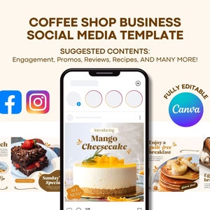 Coffee Shop Template, Instagram Template, Canva Template, Cafe Instagram Templates, Food, Restaurant, Social Media Templates, Post Template