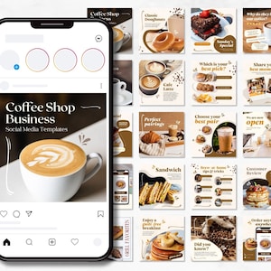 Plantilla de cafetería, plantilla de Instagram, plantilla de Canva, plantillas de Instagram para cafeterías, plantilla de publicación, restaurante, plantillas de redes sociales, comida