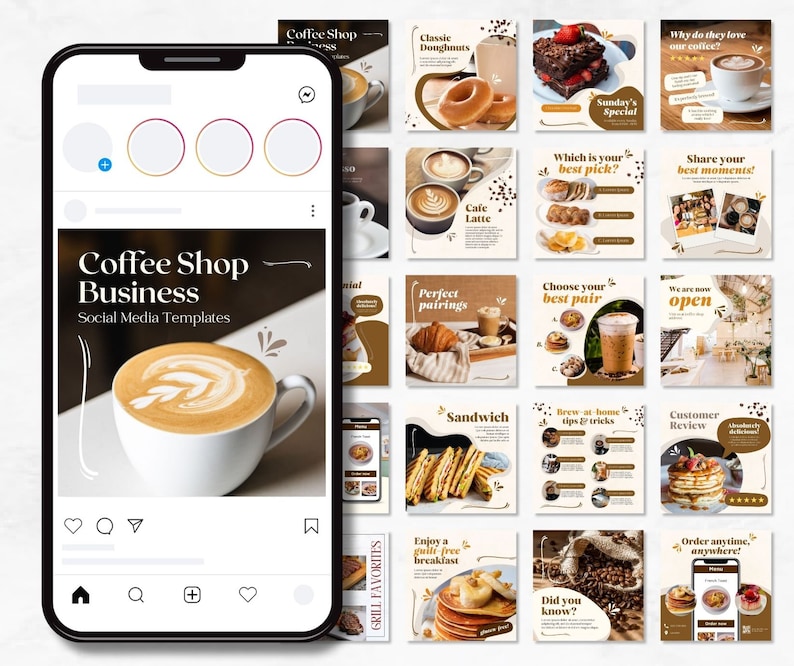 Coffee Shop Template, Instagram Template, Canva Template, Cafe Instagram Templates, Food, Restaurant, Social Media Templates, Post Template