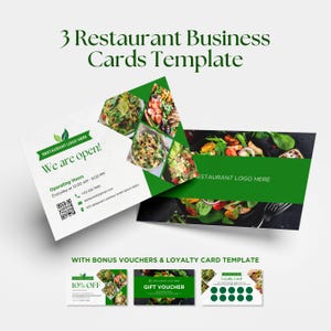 Cartes de visite de restaurant, Design de carte de visite minimaliste, Carte de fidélité, Modèle de toile modifiable, Modèle de carte à imprimer, Bon de réduction, Code QR