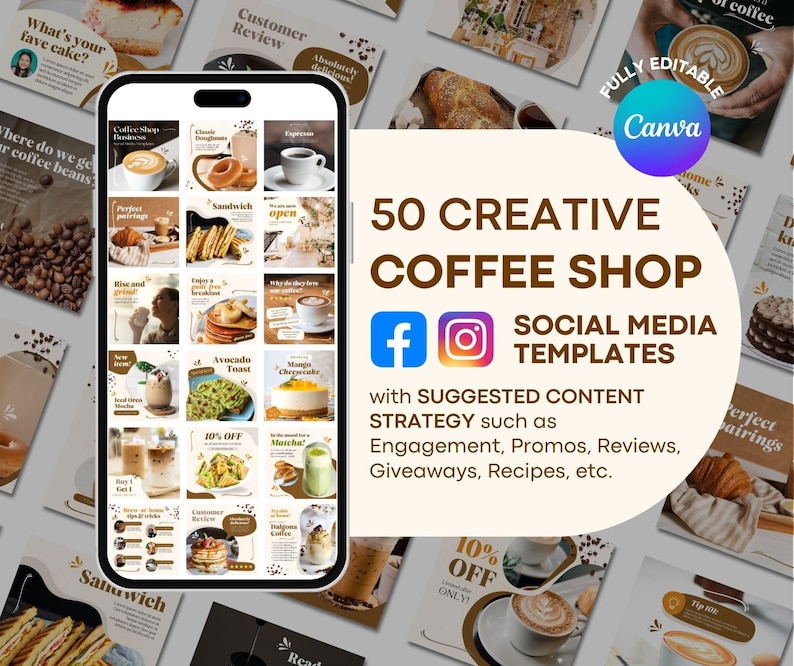 Coffee Shop Template, Instagram Template, Canva Template, Cafe Instagram Templates, Food, Restaurant, Social Media Templates, Post Template