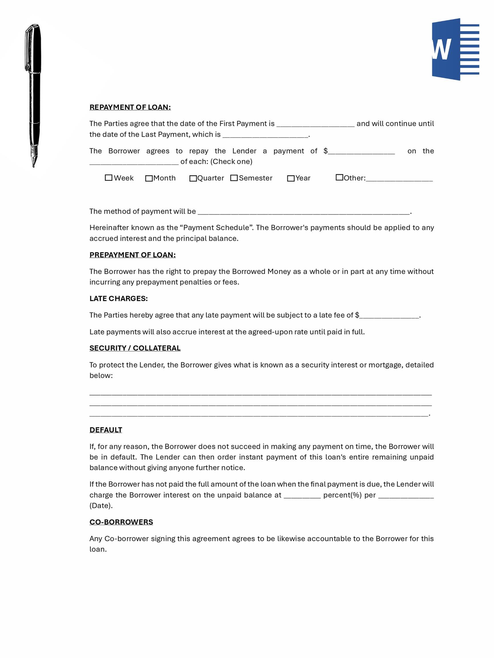 Editable Personal Loan Agreement Template (digital Download) - Etsy