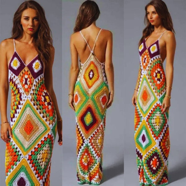 Robe de plage multicolore au crochet Boho Chic