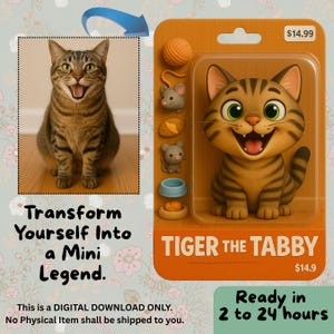 Custom Action Figure, Collectible, Handmade Toy Figure from Your Photo, Digital Download, Personalized Gift, Customizable Figurine, Pet Cat