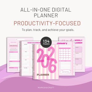 2026 Rosa Digital Kalender | Estetisk iPad-Planner | Daglig Veckoplanerare Månadsplanerare | GoodNotes & Notability | Odaterad PDF