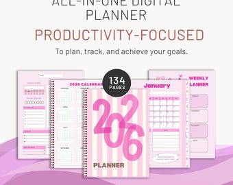 2026 Pink Digital Planner | Aesthetic iPad Planner | Daily Weekly Monthly Planner | GoodNotes & Notability | Undated PDF