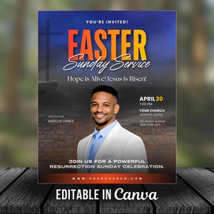 Easter Church Flyer Template | Canva Editable Sunday Service Design (Digital Download)