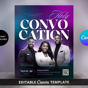 Holy Convocation Flyer Template Canva | Kingdom Conference Church Flyer | Revival Worship Invitation | Editable Ministry Event Poster