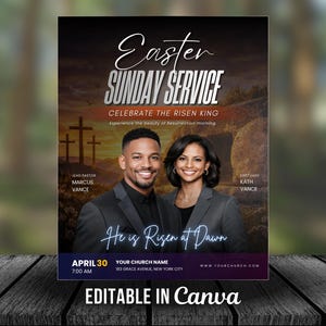 Easter Sunrise Service Flyer Template Canva | Easter Church Flyer | Resurrection Sunday Worship Flyer | Editable Download