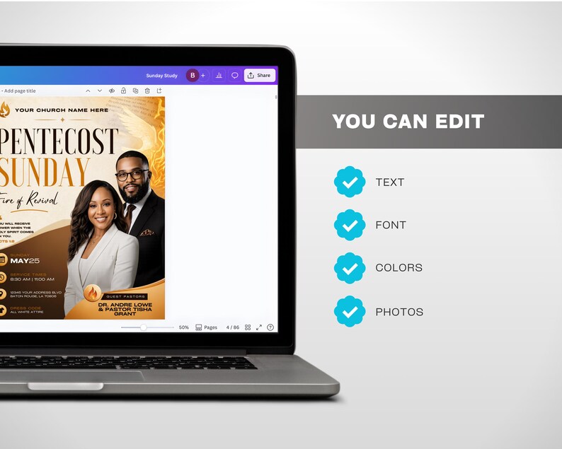 Pentecost Revival Flyer Template Canva | Sunday Worship & Holy Spirit ...
