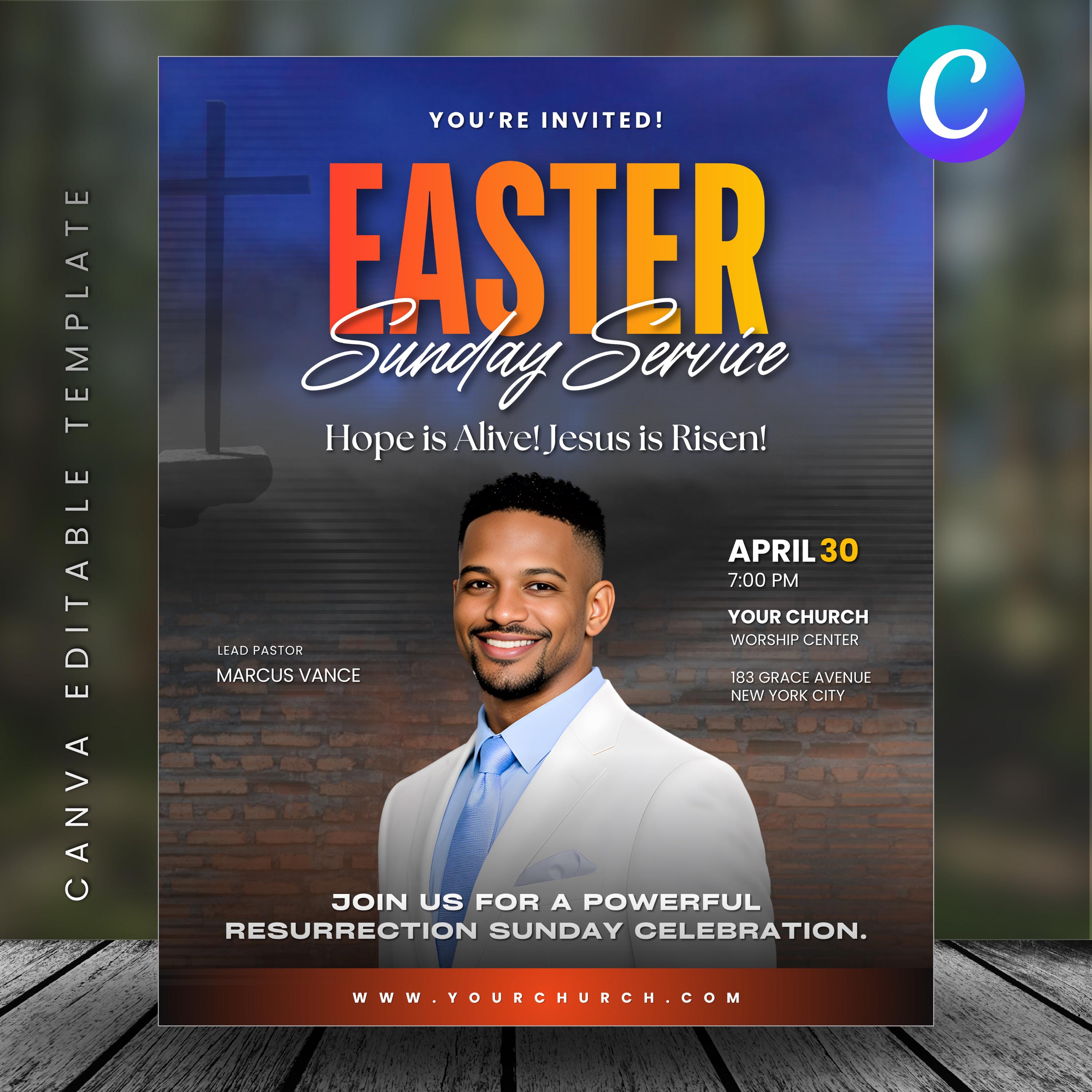 Spring Sunday Service Flyer Easter Church Flyer Template | Canva Editable Sunday Service Design ...