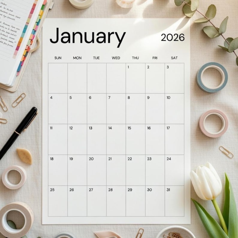 2026 Minimalist Monthly Calendar Printable | Vertical Planner PDF ...