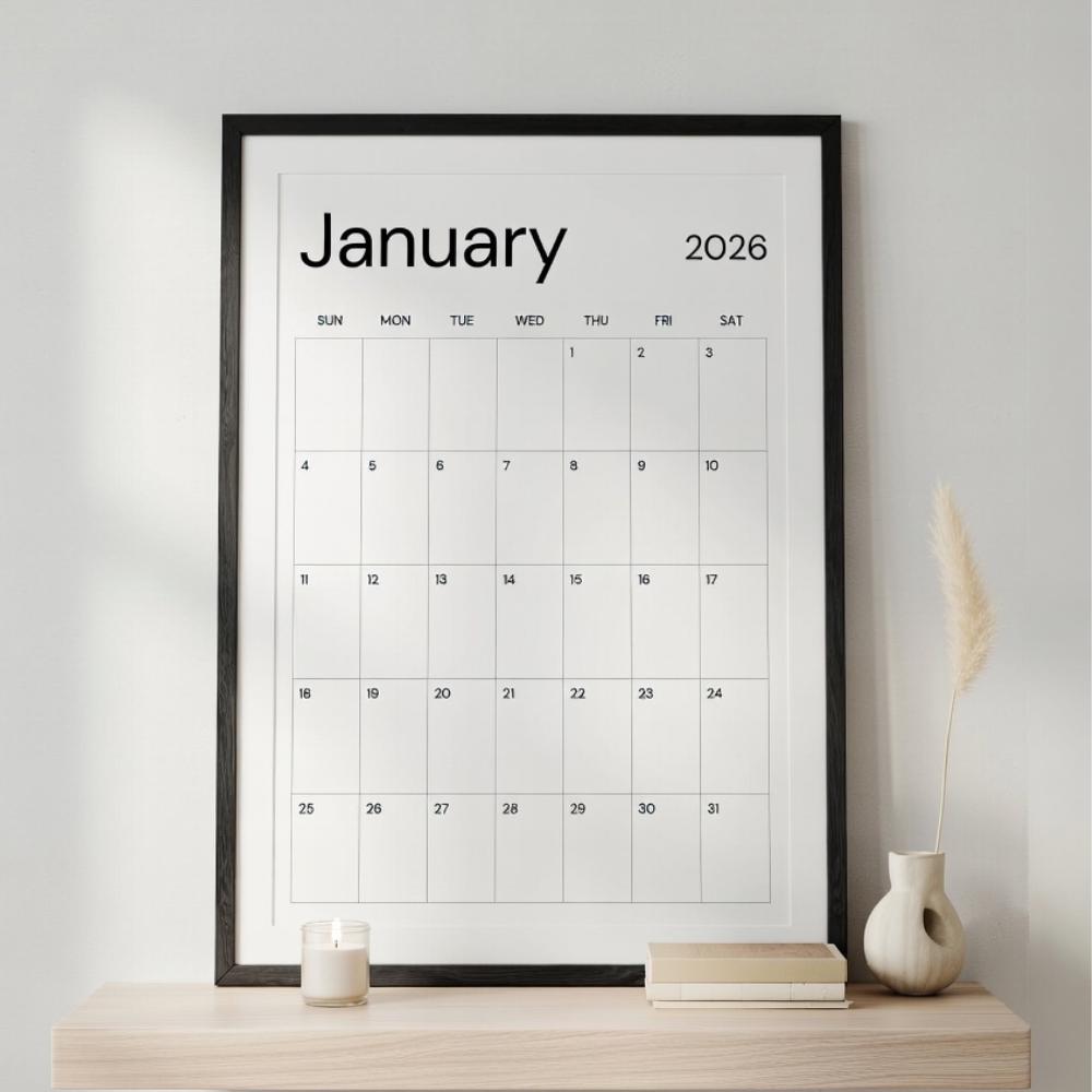 2026 Minimalist Monthly Calendar Printable | Vertical Planner PDF ...