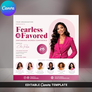 Women’s Meeting Conference Flyer, Women’s Ministry & Retreat Flyer, Guest Speaker Event, Pink Floral Editable Canva Template, Networking