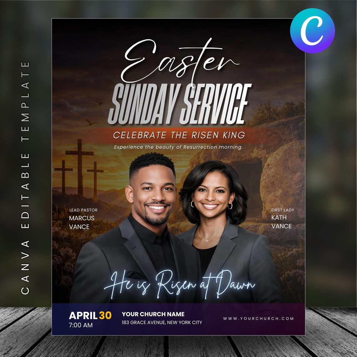 Spring Sunday Service Flyer Easter Sunrise Service Flyer Template Canva | Easter Church Flyer ...