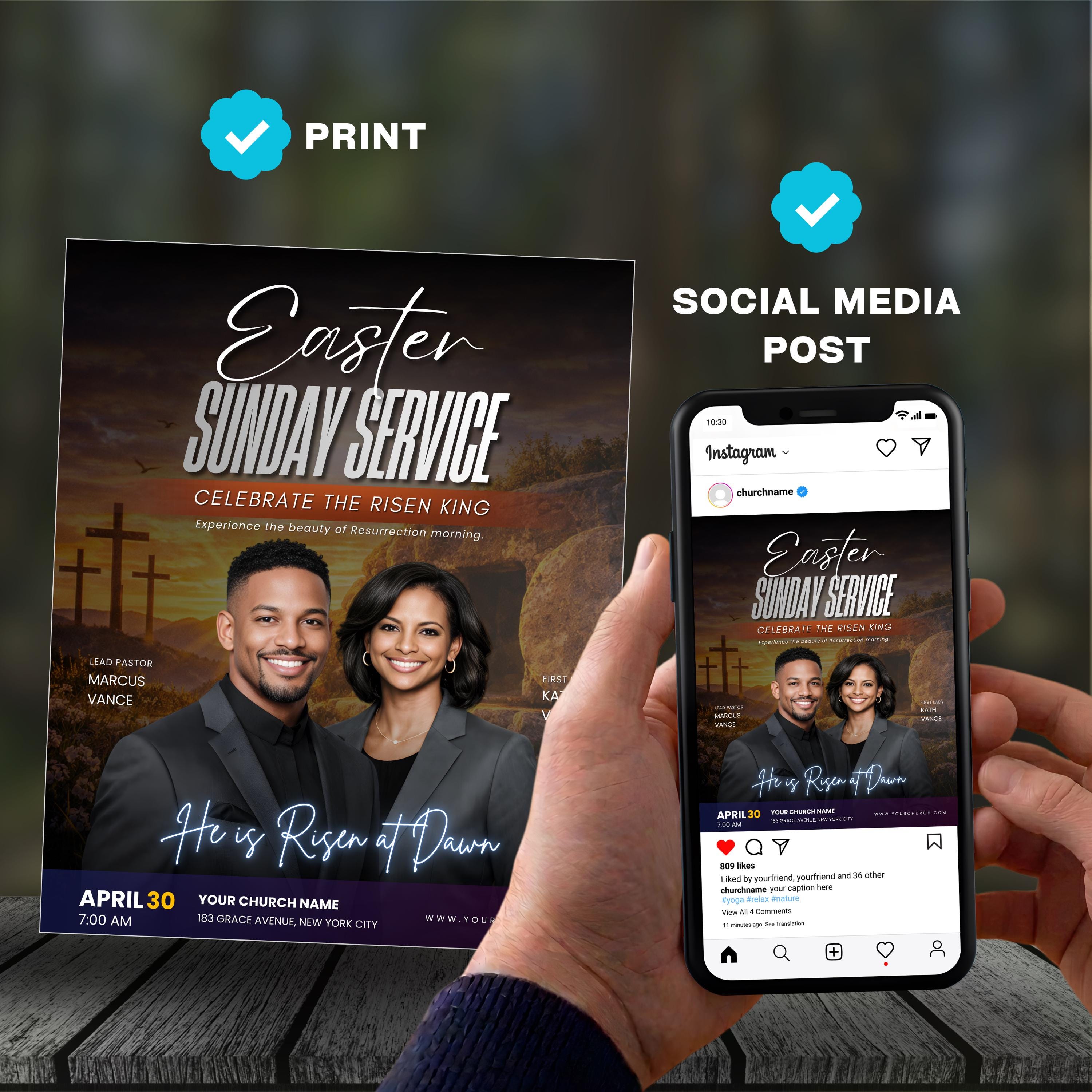 Spring Sunday Service Flyer Easter Sunrise Service Flyer Template Canva | Easter Church Flyer ...