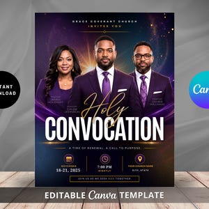 Holy Convocation Flyer Template Canva | Church Conference Program Flyer | Worship Revival Invitation | Editable Ministry Poster