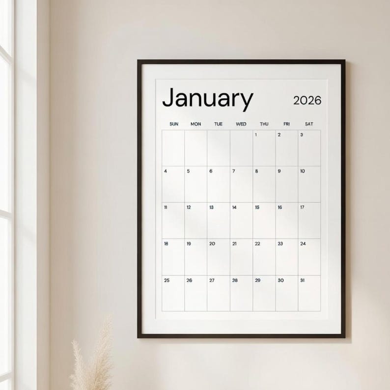 2026 Minimalist Monthly Calendar Printable | Vertical Planner PDF ...