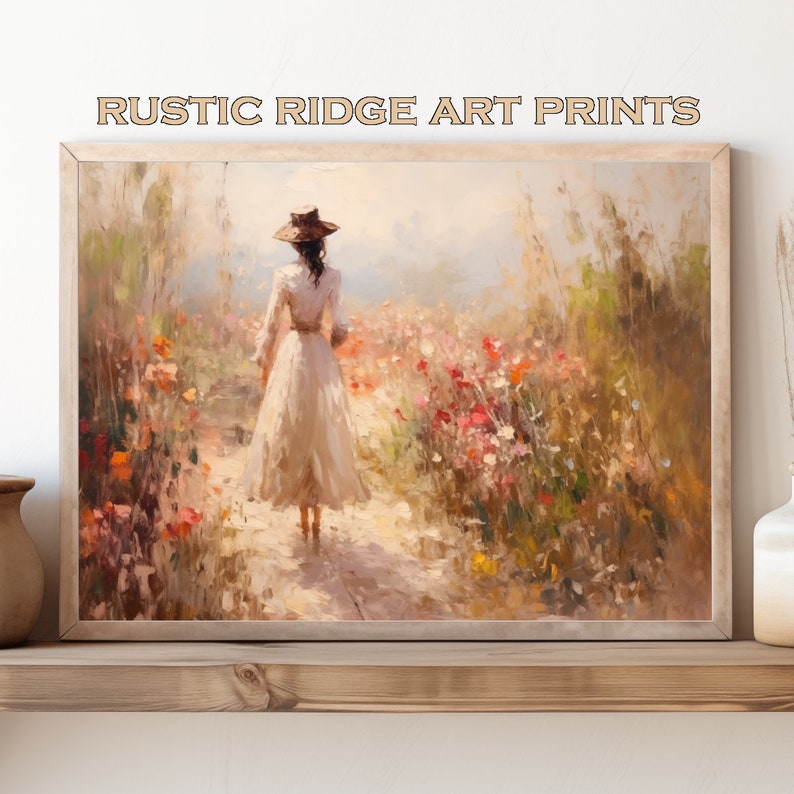 Printable Wall Art, Oil Painting of a Woman in a White Dress and Hat ...
