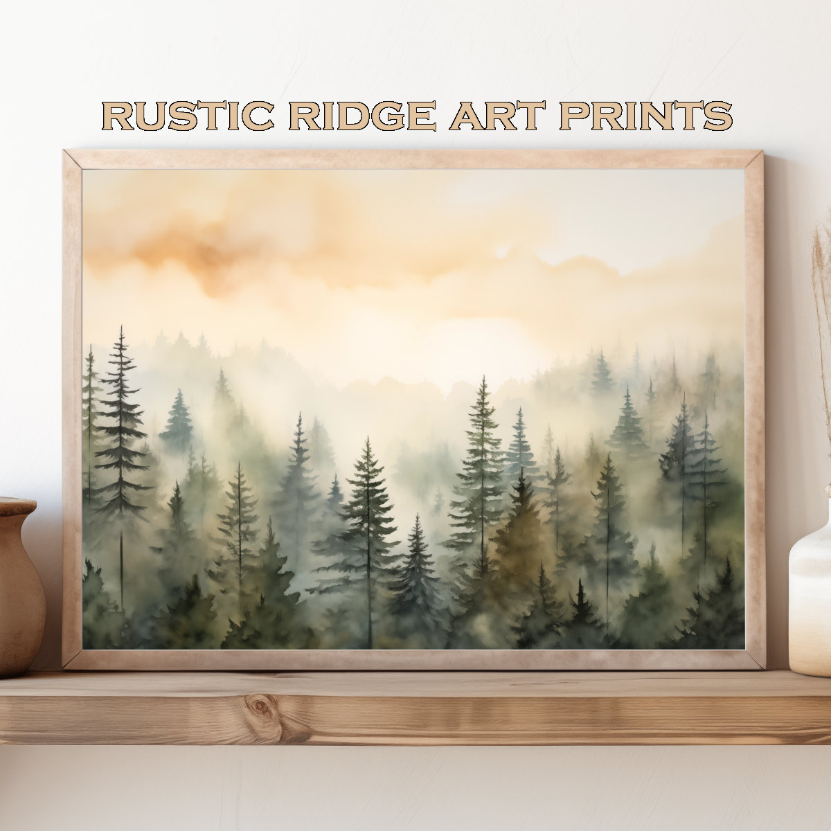 Printable Wall Art, Pine Forest With Fog in the Background, Neutral ...