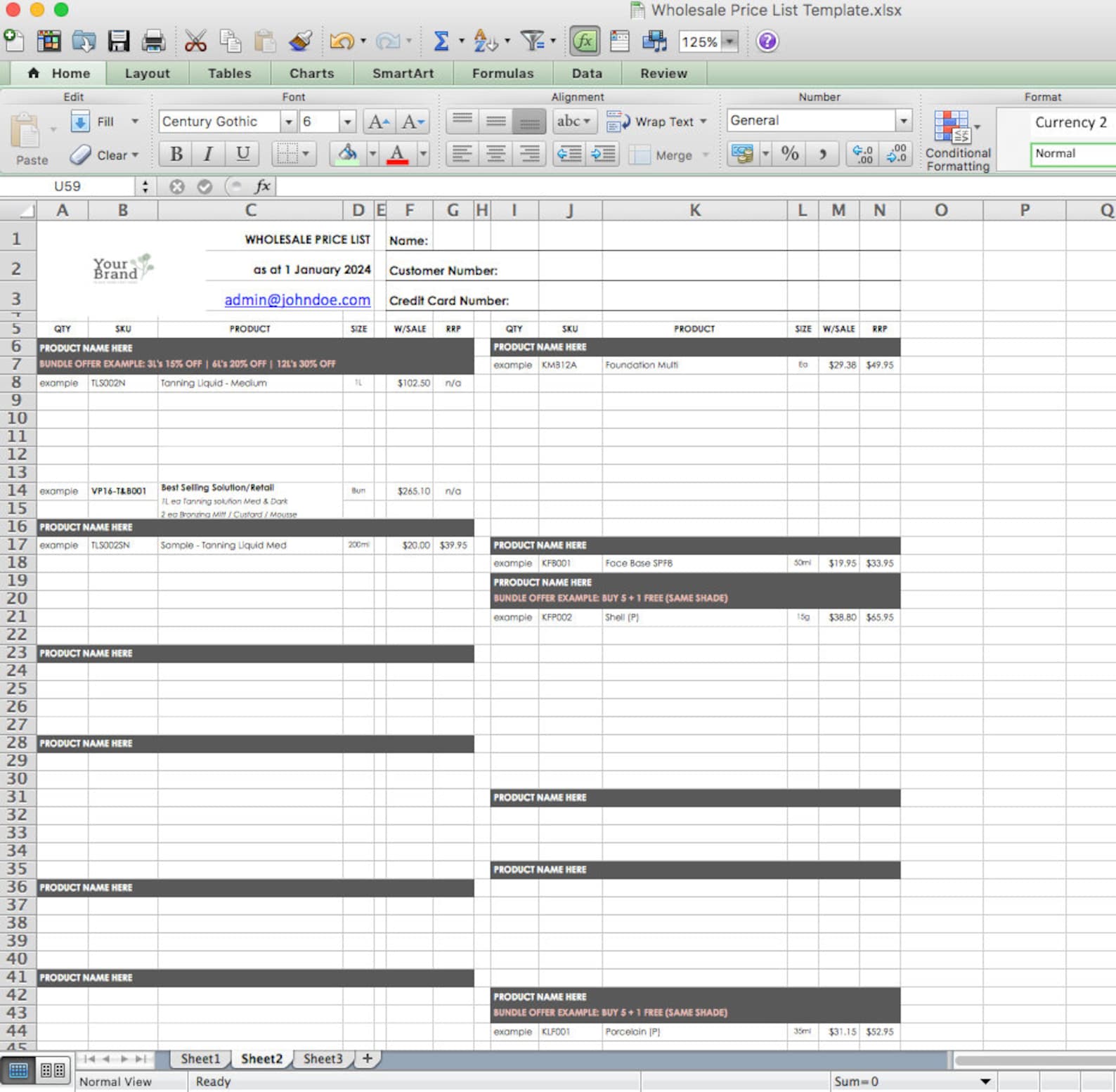 Wholesale Price List Template Excel Etsy