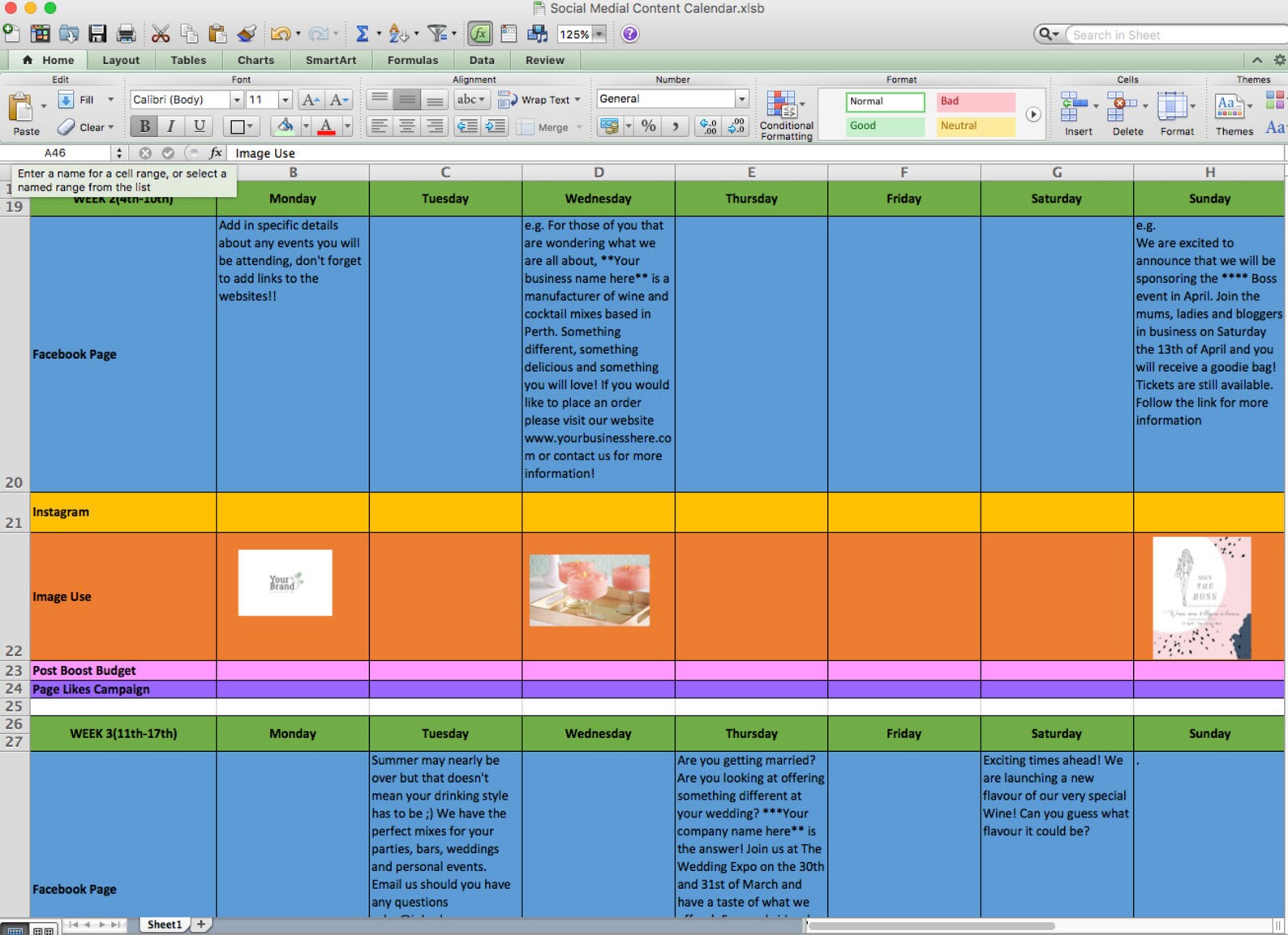 Social Media Content Calendar Template Etsy