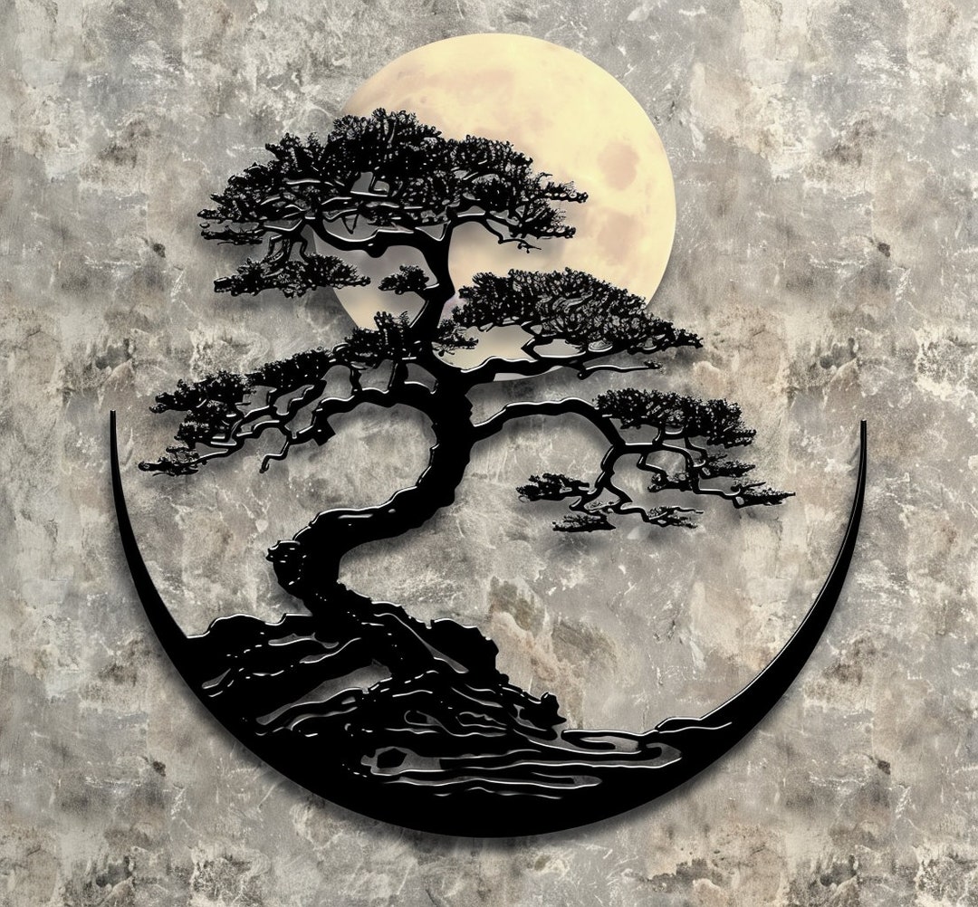 Modern 3D Printed Wall Decor Bonsai: Striking Black Bold Line
