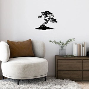 Modern 3D Printed Bonsai Wall Decor: Striking Black Line Design