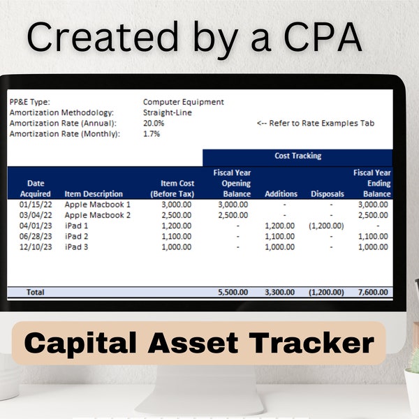 Capital Asset Tracker Amortization Depreciation Schedule Fixed Asset Management Spreadsheet Finance Tracker Small Business Accounting Tool