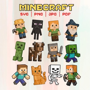 Minecraft SVG Bundle | Cute Pixel Art Characters Clipart | Steve, Creeper, Skeleton | Cricut PNG PDF Printable