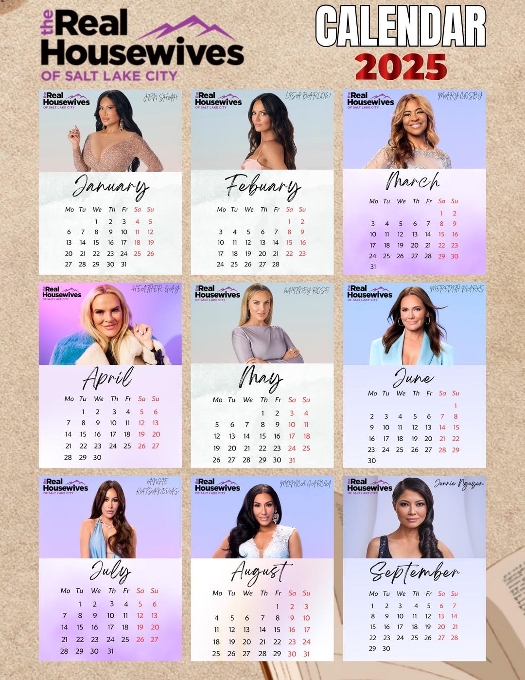 Real Housewives Calendar 2025 Ready to Print Calendar 2025 PNG PDF