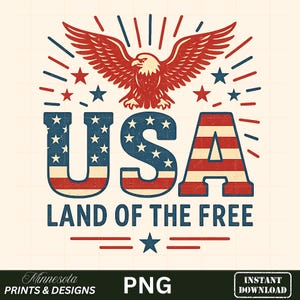 USA Land der Free PNG | Weißkopfseeadler-Flaggen-Sublimations-Design | 4.Juli Vintage Digital Download