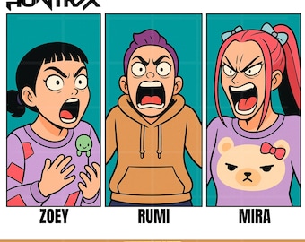 Huntrix Kpop Demon Hunter Clipart: Zoey, Rumi, Mira (PNG Digital Download)