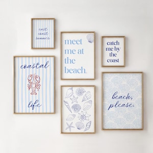 Beachy Wall Art, Coastal Print Set of 6, Coastal Gallery Set, Beachy Print Set DIGITAL DOWNLOAD