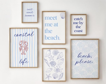 Conjunto de impressão de arte de parede costeira: decoração de verão praiana (download digital, conjunto de 6)