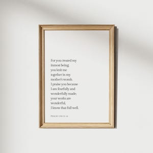 Psalm 139: 13-14 Sofortiger Download Digitaldruck - biblisches Zitat Art