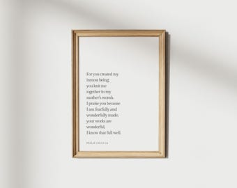 Psalm 139 Nursery Wall Art Printable, Christian Scripture Art, Bible Verse Digital Download, Faith-Based Kids Room Decor