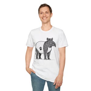 T-shirt doux unisexe en tapir mignon, Vêtements à technologie unique, T-shirt pour amoureux de la nature, Chemise confort décontractée, T-shirt artistique portable (Tapir)