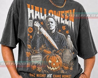 Halloween Horror Tee | Michael Myers Slasher Graphic Shirt (Graphite) YS