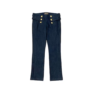 Roberto Cavalli - Women’s Cotton Denim Pants with Gold-Toned Waist Details | Side Zipper | Made in Italy | Used Like New