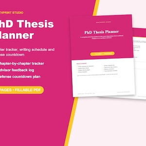 PhD Thesis Planner, Dissertation Planner Printable, Fillable PDF, Chapter Tracker, Writing Schedule, Defense Countdown, Grad Student Gift