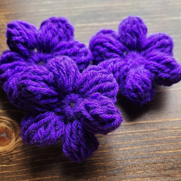 Individual Crocheted Puff Flowers, Small Crochet Flowers, DIY Crochet Supplies, Crochet Decor, Crochet Yarn Projects