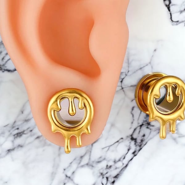 Dripping Rivulets Tunnels - Gold, Silver, Rose, Gauges, Stretchers, Plugs, Statement Earrings, Unique Earrings, Body Jewelry, Stretched Ear